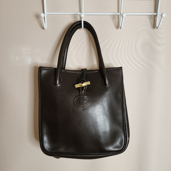 Longchamp Handbags - Genuine Leather Vintage Longchamp Top Handle Purse / mini Tote